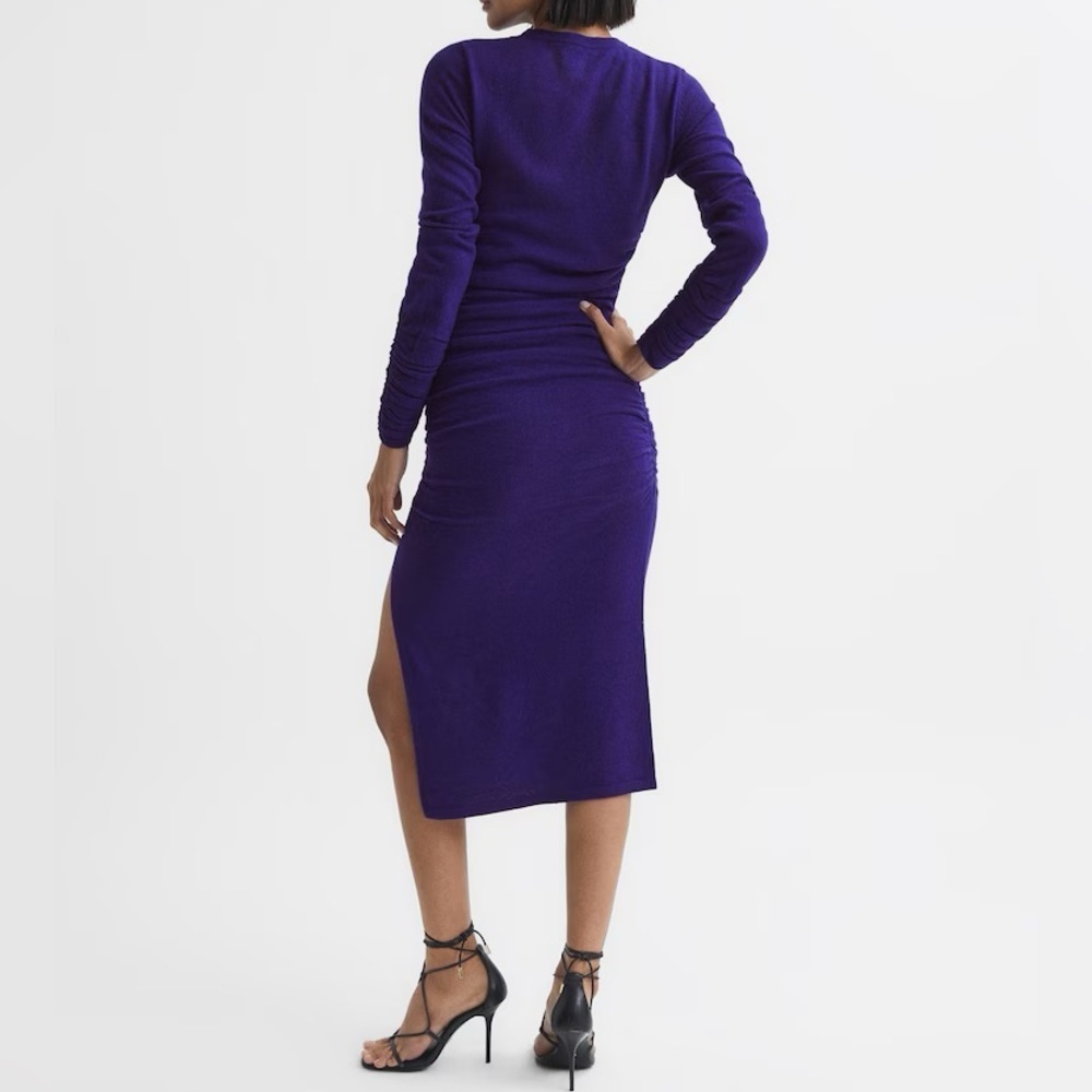 New Reiss Charley Ruched Long Sleeve Sweater Dress Wool Blend Purple Sz XS - Picture 16 of 16